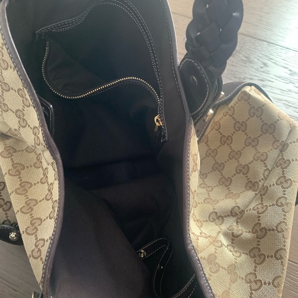 Authentic GUCCI Pelham GG Guccissima & Leather w/ Braided Brown Straps Handbag - Picture 5 of 6